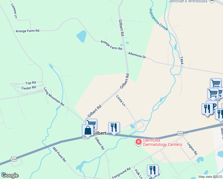 map of restaurants, bars, coffee shops, grocery stores, and more near 729 Gilbert Road in Effort