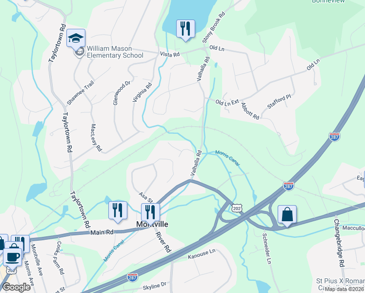 map of restaurants, bars, coffee shops, grocery stores, and more near 14 David Allen Way in Montville