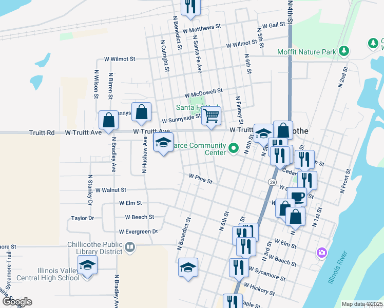 map of restaurants, bars, coffee shops, grocery stores, and more near 1209 North Benedict Street in Chillicothe