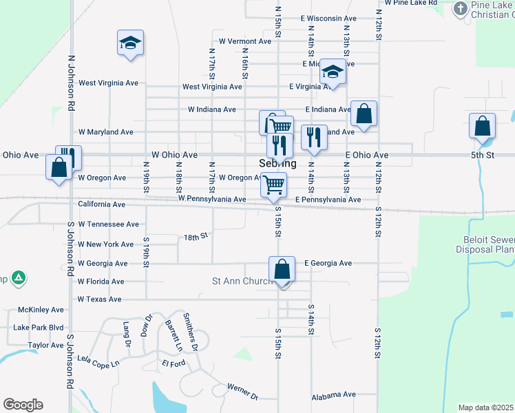 map of restaurants, bars, coffee shops, grocery stores, and more near in Sebring