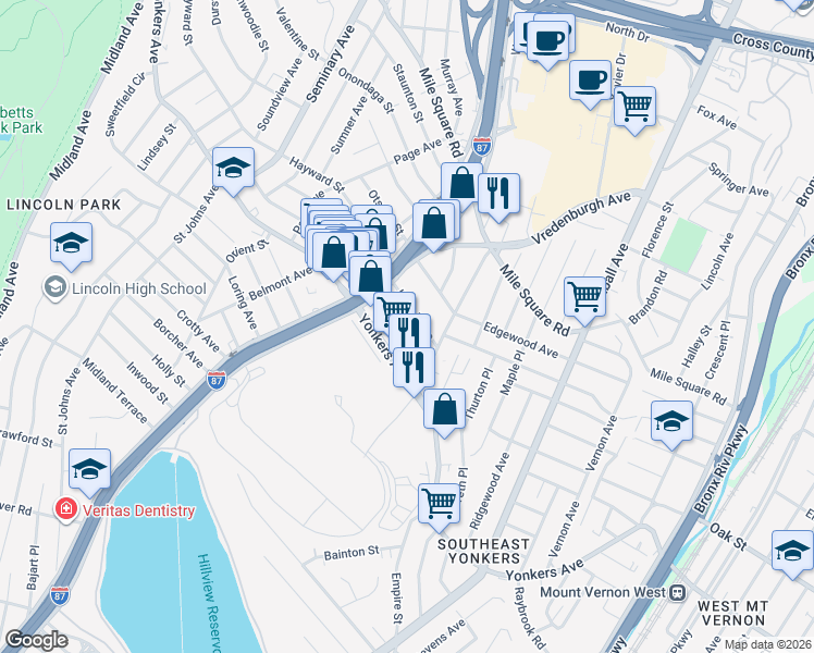 map of restaurants, bars, coffee shops, grocery stores, and more near 35 Kettell Avenue in Yonkers