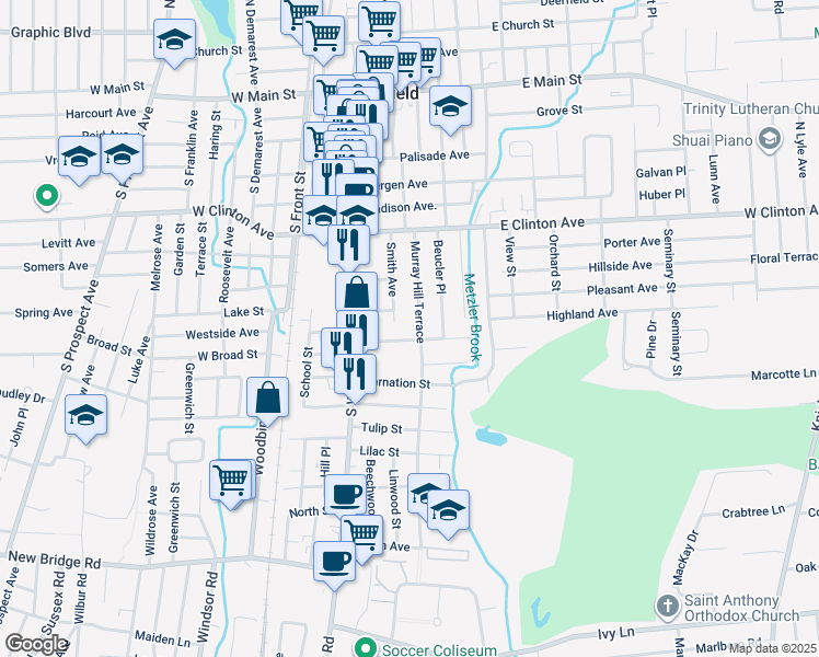 map of restaurants, bars, coffee shops, grocery stores, and more near 81 Smith Avenue in Bergenfield