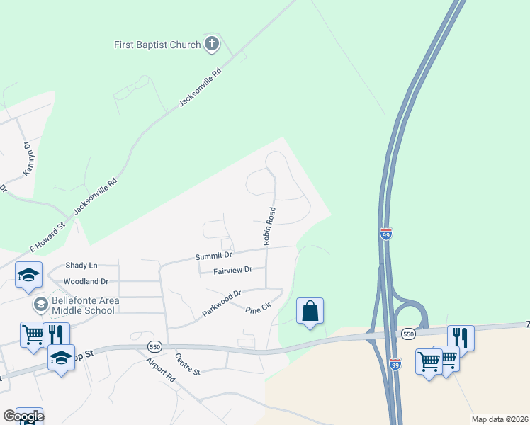 map of restaurants, bars, coffee shops, grocery stores, and more near 1201-1299 Fox Meadow Circle in Bellefonte