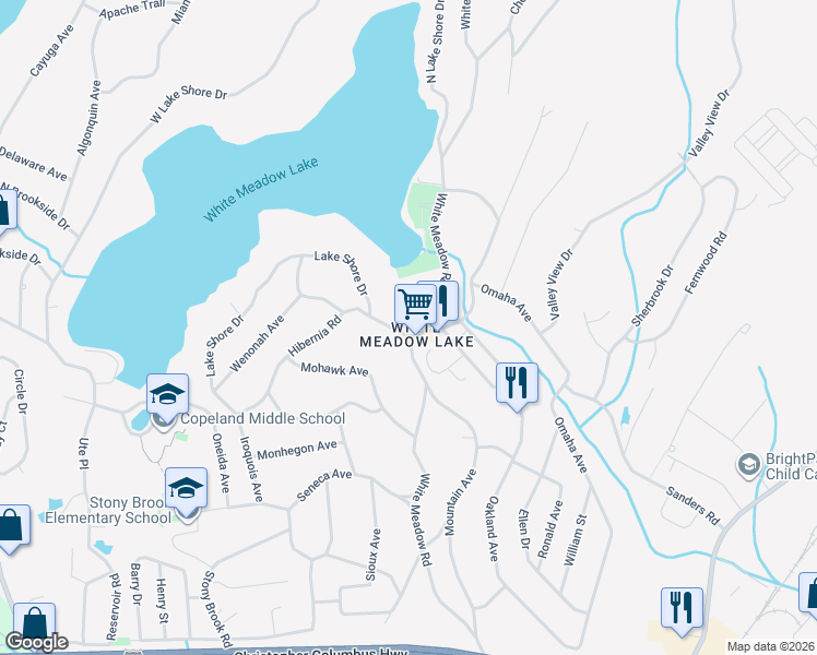 map of restaurants, bars, coffee shops, grocery stores, and more near 86 White Meadow Road in Rockaway