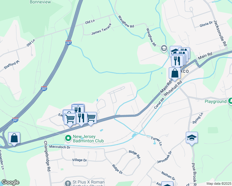 map of restaurants, bars, coffee shops, grocery stores, and more near 64 Washington Court in Montville