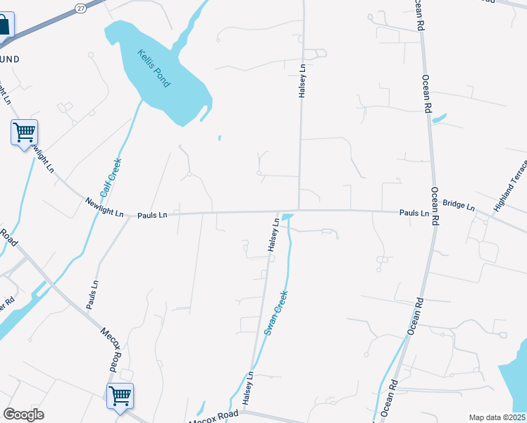 map of restaurants, bars, coffee shops, grocery stores, and more near 420 Pauls Lane in Peconic