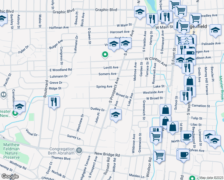 map of restaurants, bars, coffee shops, grocery stores, and more near 23 Spring Avenue in Bergenfield