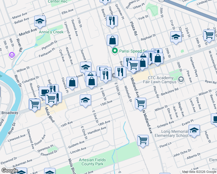 map of restaurants, bars, coffee shops, grocery stores, and more near 1717 New Jersey 4 in Elmwood Park