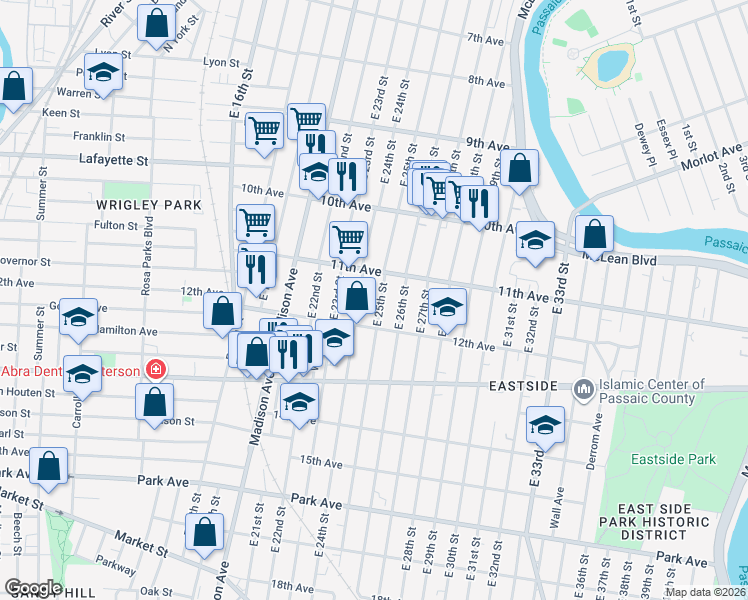 map of restaurants, bars, coffee shops, grocery stores, and more near 545 East 24th Street in Paterson
