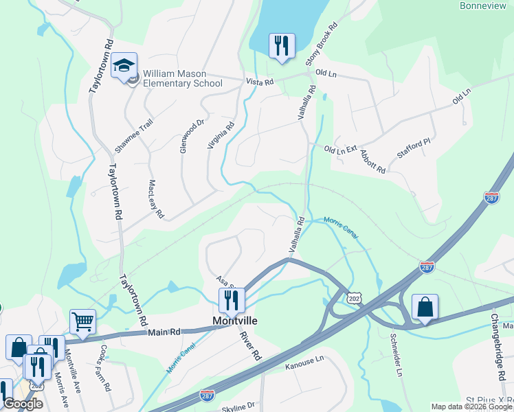 map of restaurants, bars, coffee shops, grocery stores, and more near 10 Edward Circle in Montville