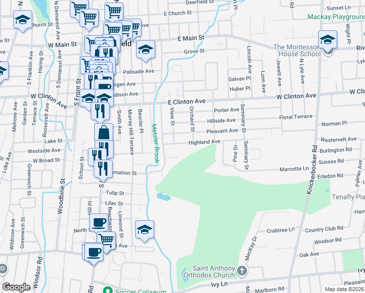 map of restaurants, bars, coffee shops, grocery stores, and more near 71 View Street in Bergenfield