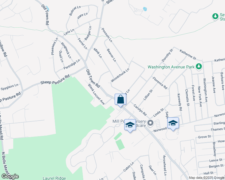 map of restaurants, bars, coffee shops, grocery stores, and more near 10 Woodchuck Lane in Setauket- East Setauket