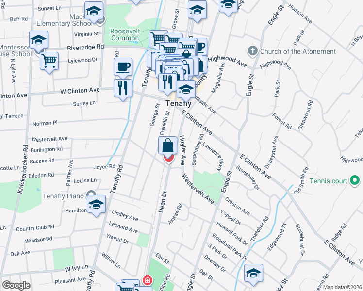 map of restaurants, bars, coffee shops, grocery stores, and more near 131 Dean Drive in Tenafly