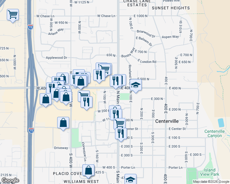 map of restaurants, bars, coffee shops, grocery stores, and more near 25 West Parrish Lane in Centerville