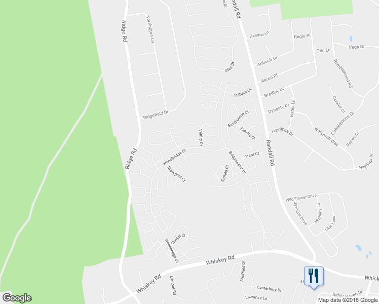 map of restaurants, bars, coffee shops, grocery stores, and more near 210 Woodbridge Drive in Ridge