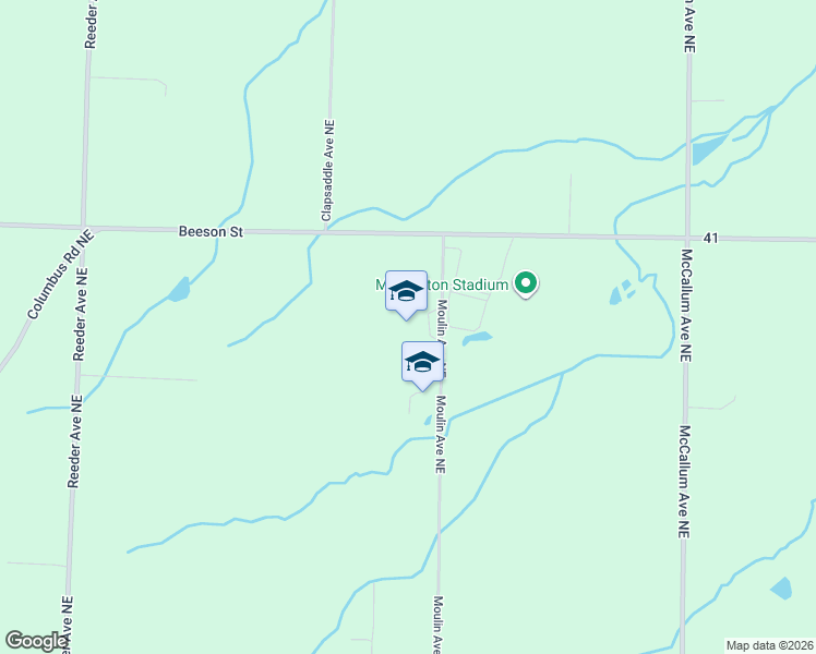 map of restaurants, bars, coffee shops, grocery stores, and more near 10325 Moulin Avenue Northeast in Alliance