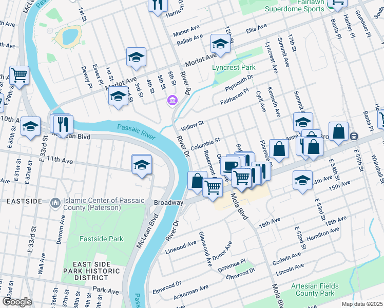 map of restaurants, bars, coffee shops, grocery stores, and more near 37 Parkview Avenue in Elmwood Park