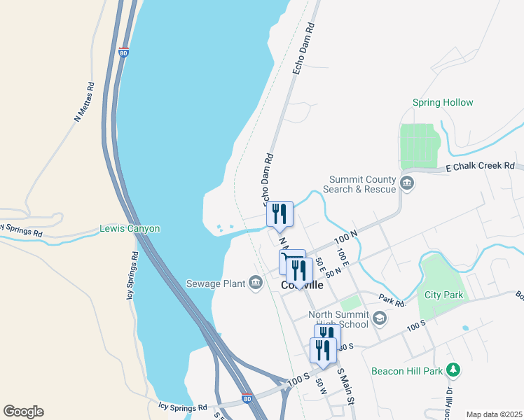 map of restaurants, bars, coffee shops, grocery stores, and more near 16 200 North in Coalville