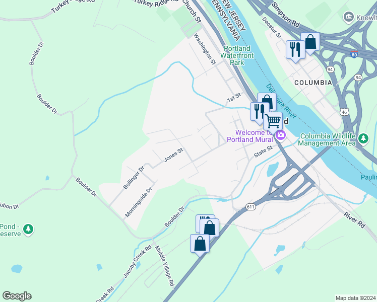 map of restaurants, bars, coffee shops, grocery stores, and more near 504 Collins Avenue in Mount Bethel