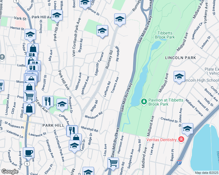 map of restaurants, bars, coffee shops, grocery stores, and more near 89 Quentin Charlton Terrace in Yonkers