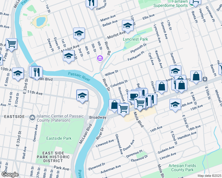 map of restaurants, bars, coffee shops, grocery stores, and more near 37 Parkview Avenue in Elmwood Park