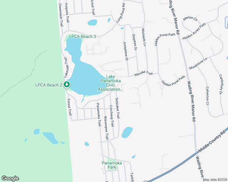 map of restaurants, bars, coffee shops, grocery stores, and more near 68 Lakeside Trail in Ridge