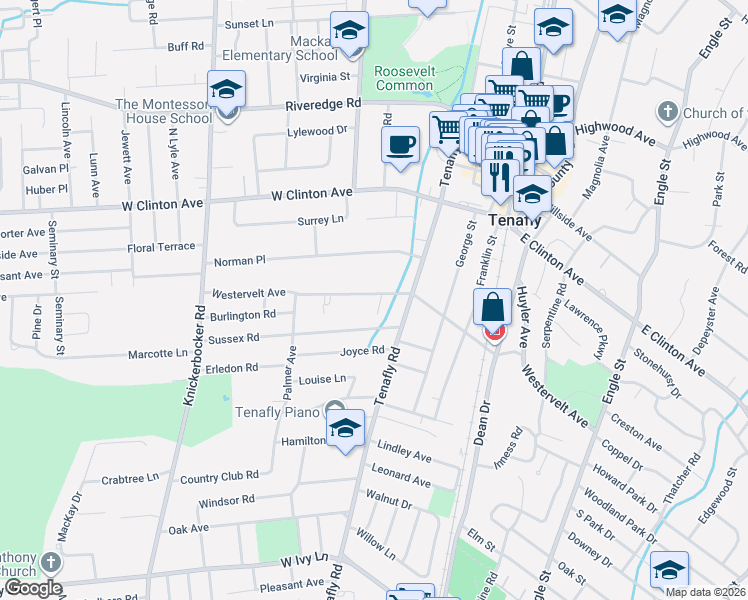 map of restaurants, bars, coffee shops, grocery stores, and more near 109 Westervelt Avenue in Tenafly