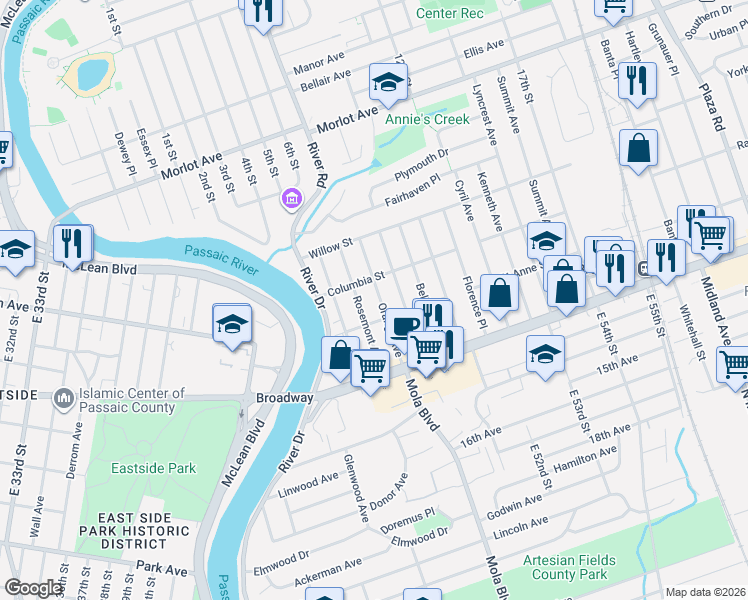 map of restaurants, bars, coffee shops, grocery stores, and more near 52 Orange Avenue in Elmwood Park