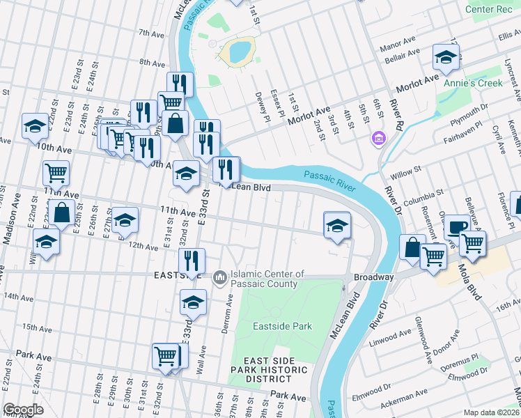 map of restaurants, bars, coffee shops, grocery stores, and more near 38 East 37th Street in Paterson