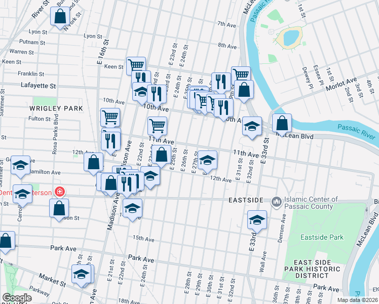 map of restaurants, bars, coffee shops, grocery stores, and more near 498 East 26th Street in Paterson