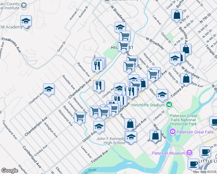 map of restaurants, bars, coffee shops, grocery stores, and more near 271 Paterson Avenue in Paterson