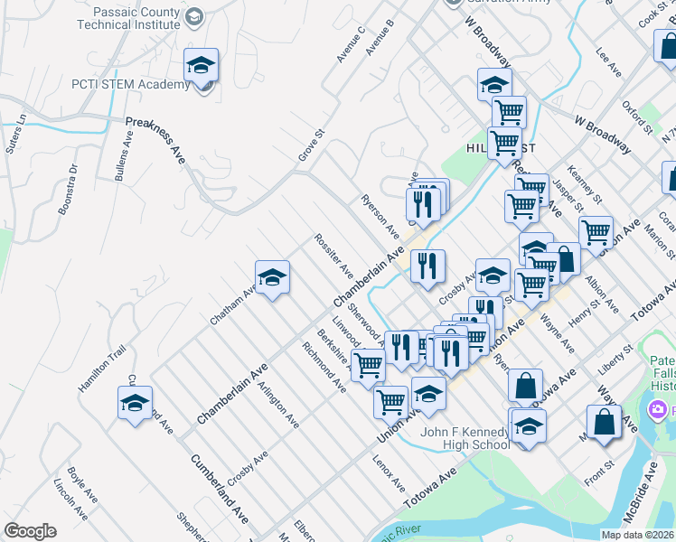 map of restaurants, bars, coffee shops, grocery stores, and more near 228 Rossiter Avenue in Paterson