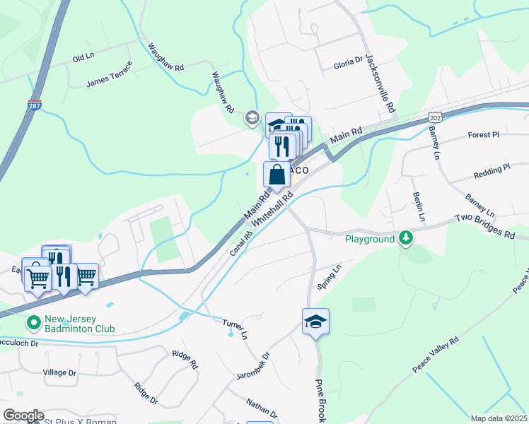 map of restaurants, bars, coffee shops, grocery stores, and more near 612 Main Road in Montville