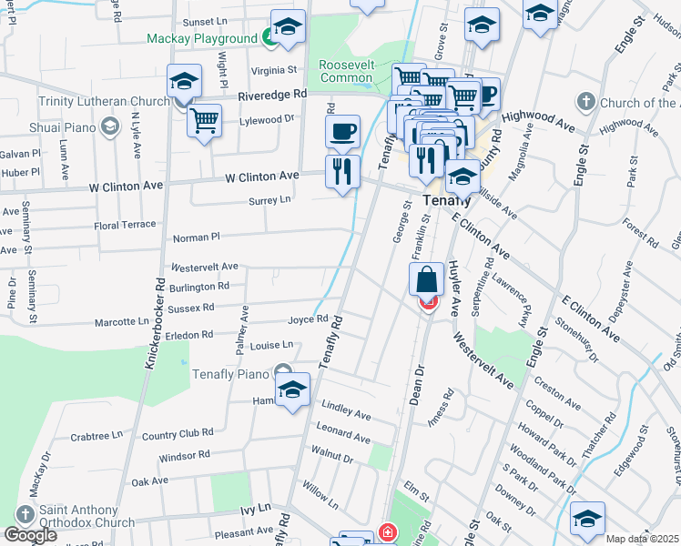 map of restaurants, bars, coffee shops, grocery stores, and more near 94 Westervelt Avenue in Tenafly