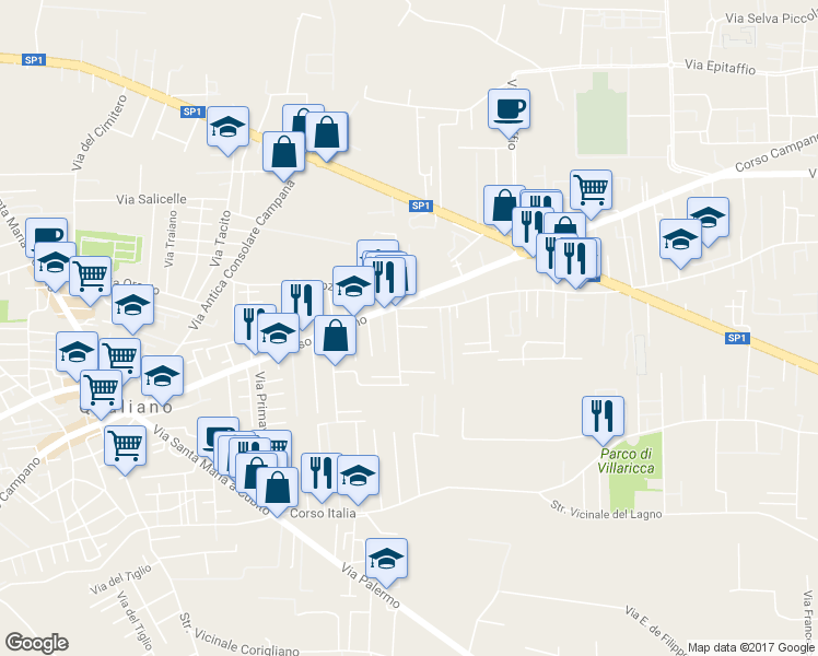 map of restaurants, bars, coffee shops, grocery stores, and more near 672 Via della Libertà in Villaricca