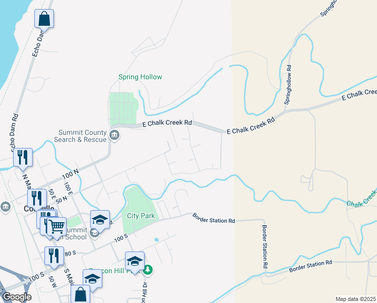 map of restaurants, bars, coffee shops, grocery stores, and more near 71 North 425 East in Coalville