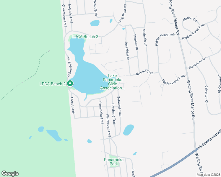 map of restaurants, bars, coffee shops, grocery stores, and more near 68 Lakeside Trail in Ridge