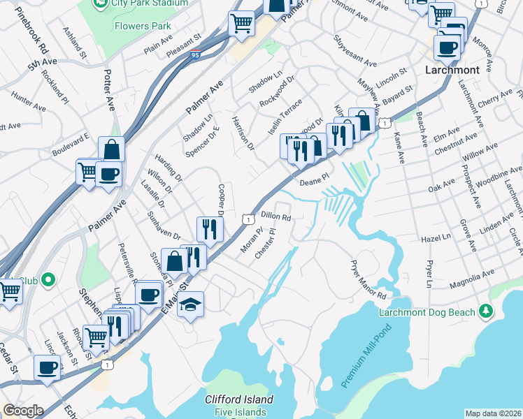 map of restaurants, bars, coffee shops, grocery stores, and more near in Westchester County