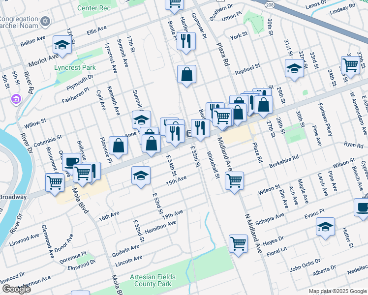 map of restaurants, bars, coffee shops, grocery stores, and more near 1717 New Jersey 4 in Elmwood Park