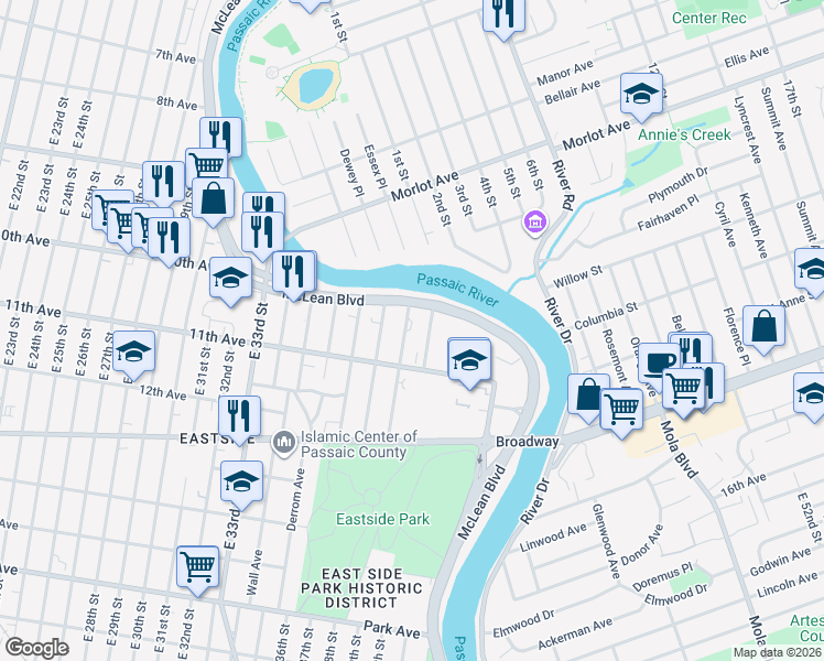 map of restaurants, bars, coffee shops, grocery stores, and more near 39 East 39th Street in Paterson