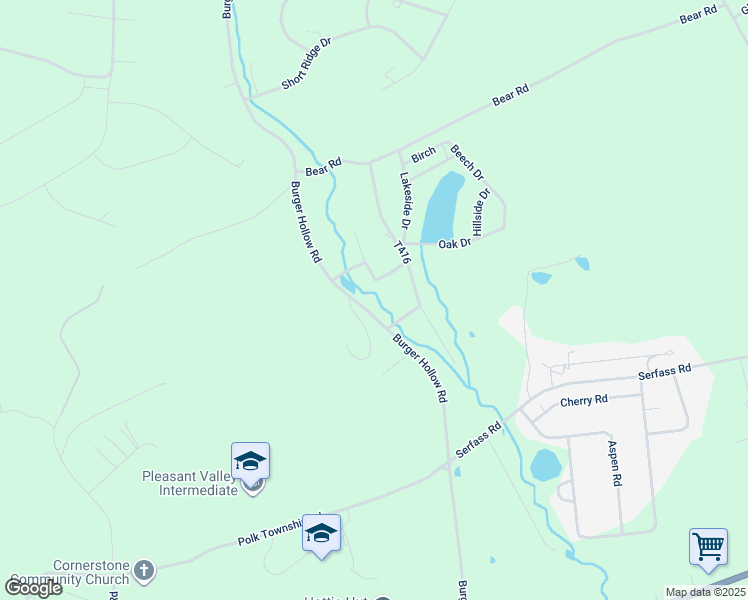 map of restaurants, bars, coffee shops, grocery stores, and more near 128 Creek Drive in Kunkletown