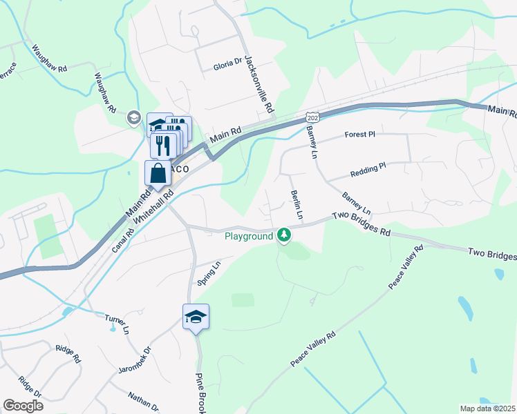 map of restaurants, bars, coffee shops, grocery stores, and more near 8 Church Lane in Montville