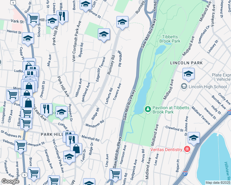 map of restaurants, bars, coffee shops, grocery stores, and more near 89 Quentin Charlton Terrace in Yonkers