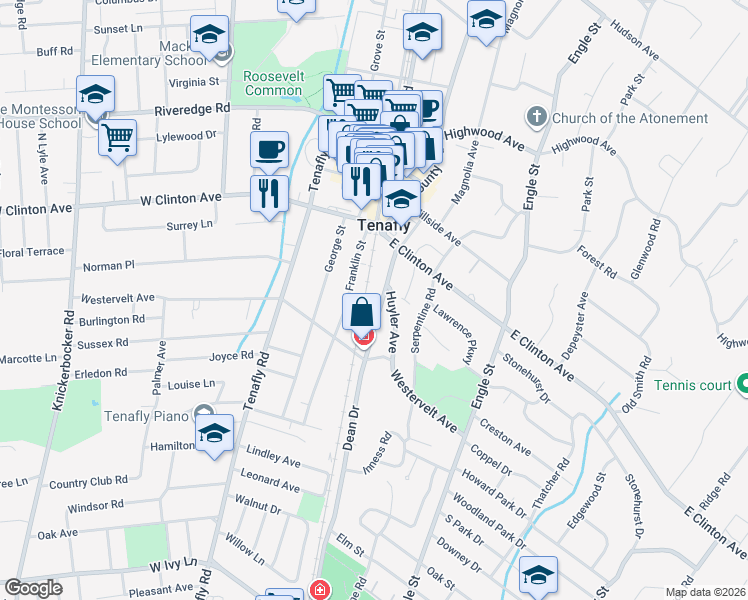 map of restaurants, bars, coffee shops, grocery stores, and more near 131 Dean Drive in Tenafly