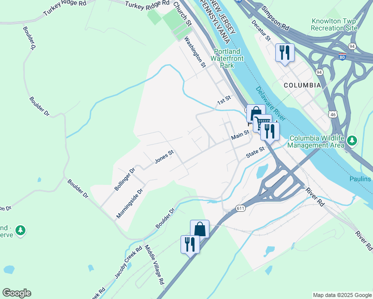 map of restaurants, bars, coffee shops, grocery stores, and more near 504 Collins Avenue in Mount Bethel