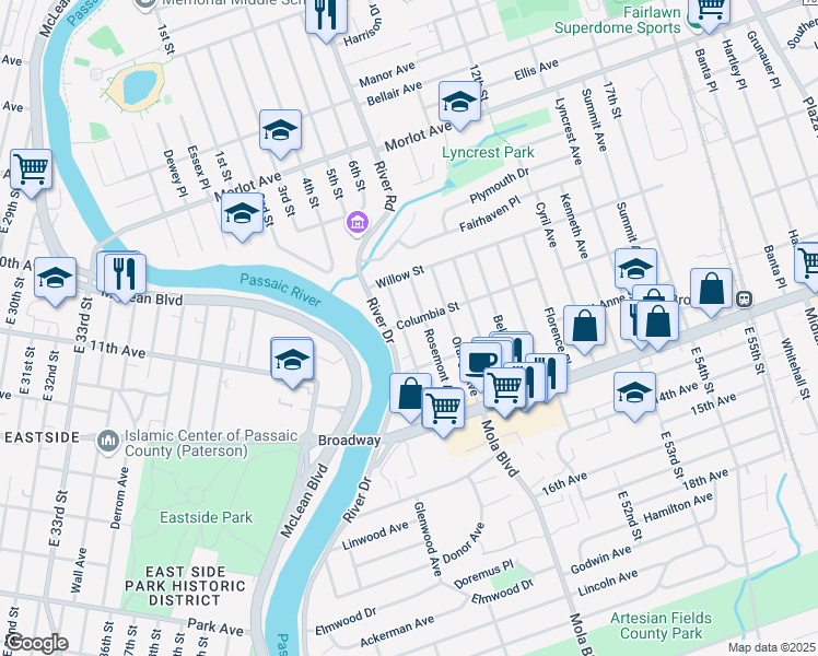 map of restaurants, bars, coffee shops, grocery stores, and more near 37 Parkview Avenue in Elmwood Park