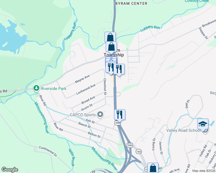 map of restaurants, bars, coffee shops, grocery stores, and more near 13 Chestnut St in Stanhope