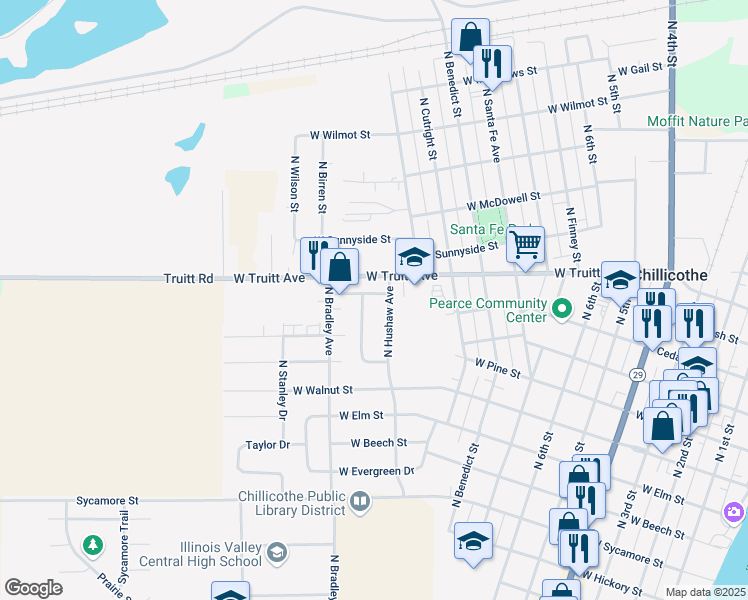 map of restaurants, bars, coffee shops, grocery stores, and more near 1110 West Fletcher Lane in Chillicothe
