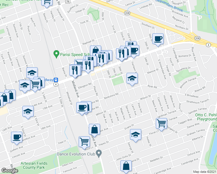 map of restaurants, bars, coffee shops, grocery stores, and more near 63 27th Street in Fair Lawn