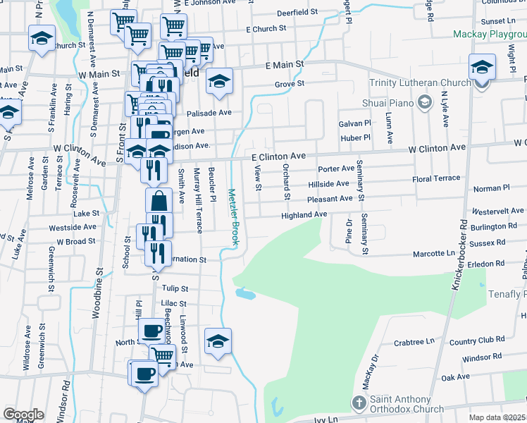 map of restaurants, bars, coffee shops, grocery stores, and more near 71 View Street in Bergenfield